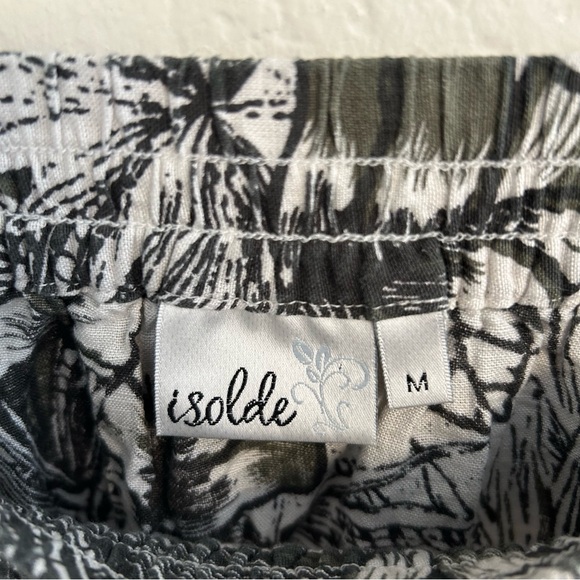 Isolde Black White Tropical Leaf Midi Skirt Elastic Waist Size M - Picture 4 of 5